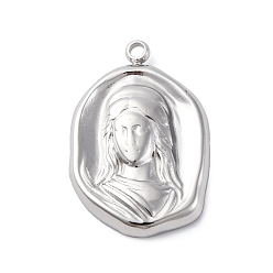 Нержавеющая Сталь Цвет 304 подвески из нержавеющей стали, овал с подвеской девы марии, анти-тускнение, цвет нержавеющей стали, 20.5x13.5x3.5 мм, отверстие : 1.5 мм