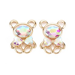 Farbig Rack-Plattierungslegierungsglas-Strass-Cabochons, facettiert, cadmiumfrei und bleifrei, Licht Gold, Bär, Farbig, 32x24x5.5 mm