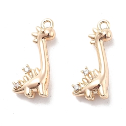 Настоящее золото 18K Латунные микропаве прозрачные подвески с фианитом, без кадмия, без никеля и без свинца, динозавр прелести, реальный 18 k позолоченный, 18x10.5x5 мм, отверстие : 1.2 мм