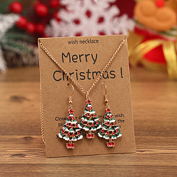 Рождественская елка Рождественские комплекты из эмалевых серег и ожерелий с подвесками из сплава для женщин, золотые, рождественская елка, ожерелья: 17.32 дюйм (44 см)