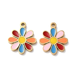 Золотой Ионное покрытие (ip) 304 брелоки из нержавеющей стали, с эмалью, цветочный шарм, золотые, 13x11x1.5 мм, отверстие : 1.2 мм