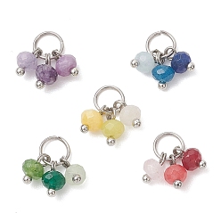 Нержавеющая Сталь Цвет 5шт. 5 стили окрашенные натуральные малазийские нефритовые граненые бусины-подвески, с 304 фурнитурой из нержавеющей стали, разноцветные, цвет нержавеющей стали, 11 мм, отверстие : 4.5 мм, Перейти кольцо: 6x0.6 мм, внутренний диаметр: 4.5 мм, 1 шт / стиль