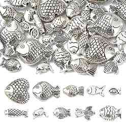 Antik Silber Farbe 40 Stück 10 Stile tibetischen Stil Legierungsperlen, Fisch, cadmiumfrei und bleifrei, Antik Silber Farbe, 5~17x8~20.5x2.5~7.5 mm, Bohrung: 1~1.6 mm, 4 Stück / Stil