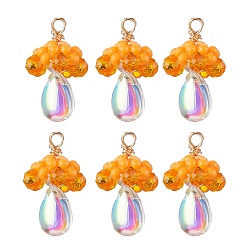 Оранжевый Подвески из стеклянных бусин в виде медуз, с акриловыми бусинами под жемчуг и медной проволокой, оранжевые, 18~19.5x10~11 мм, отверстие : 3.5 мм