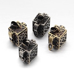 Mixed Color Carved Cuboid Rack Plating Brass Prayer Box Pendants, Wish Box, Mixed Color, 17x11x17mm, Hole: 5x3mm
