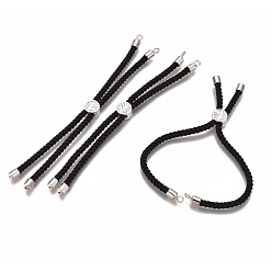 Платинированный Изготовление нейлонового витого шнура, изготовление слайдера, с фурнитурой из экологически чистой латуни, без кадмия и без свинца, долговечный, древо жизни, чёрные, Реальная платина, 210~220x2 мм, отверстие : 2 мм