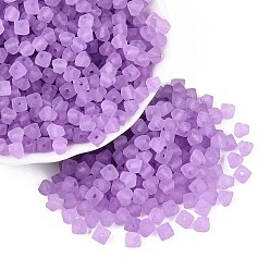 Orchidéeée Moyen Perles de rocaille en verre transparent dépoli fgb, cœur, trou rond, teint et cœur, moyen orchidée, 4.5~5x6~6.5x5.5~6mm, Trou: 1.2~1.4mm, environ 3460 pcs / livre