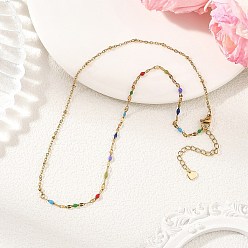 Colorido 304 Collares de cadena esmaltada de acero inoxidable y cadenas satélite para mujer, dorado, colorido, 15.63 pulgada (39.7 cm)