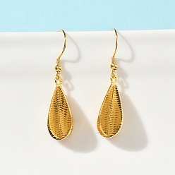 Золотой Серьги с гальваническим покрытием из латуни, текстурированная слеза, золотые, 41x12.5 мм