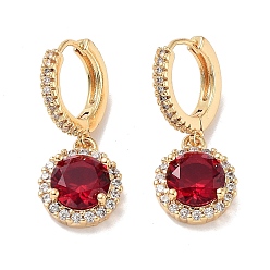 Rot Ohrhänger aus goldenem Messing, mit Zirkonia und Glas, Flachrund, rot, 29x12 mm