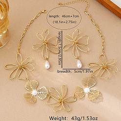 Золотой Наборы из цепочки из сплава и пластика с имитацией жемчуга в виде цветка и подвесок., золотые, колье: 18.11 дюйм (46 см)