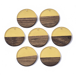 Светло-хаки Подвески из прозрачной смолы и ореха, плоско-круглые, светлый хаки, 28.5x3.5~4 мм, отверстие : 1.5 мм