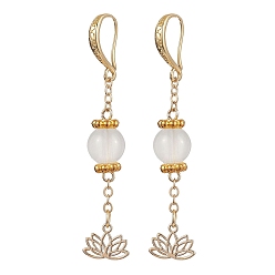 Golden Alloy Glass Hoop Dangle Earrings, Flower, Golden, 48x10mm
