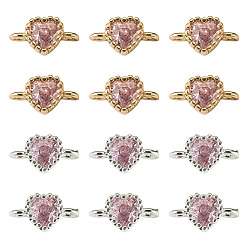 Pink 12шт. 2 цвета латунь паве кубический цирконий звенья сердце соединительные подвески, долговечный, стойки покрытие, золотой и серебряный, без кадмия, без никеля и без свинца, розовые, 9x5x3.5 мм, отверстие : 1.2 мм, 6 шт / цвет