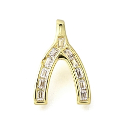 Настоящее золото 18K Латунные микро проложить кубического циркония подвески, подвески в виде вилочки, долговечный, без свинца и без кадмия, стойки покрытие, реальный 18 k позолоченный, 18x11.5x4.5 мм, отверстие : 3.5x2 мм