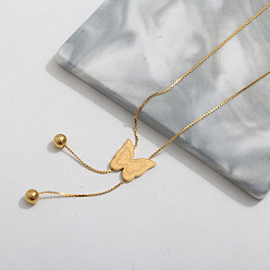 Бабочка 201 женские ожерелья-лариаты из нержавеющей стали, золотые, бабочка, 15.75 дюйм (40 см)