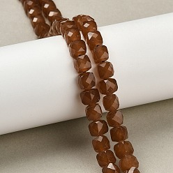 Сиена Бусины из натурального белого нефрита, окрашенные, граненые, кубические, цвет охры, 6.5~7x6.5~7x6.5~7 мм, отверстие : 1 мм, около 59 шт / нитка, 15.75'' (40 см)