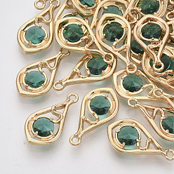 Морско-зеленый Граненые подвески стекла, с настройками открытой спины из экологически чистого сплава, без никеля , слеза, золотой свет, цвета морской волны, 21x11x3.5 мм, отверстие : 1.6 мм