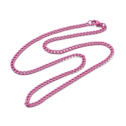 Deep Pink Spray Painted 201 Stainless Steel Curb Chain Necklaces, with Lobster Claw Clasp, Deep Pink, 17-3/4 inch(45.3cm)