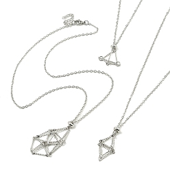 Stainless Steel Color Tarnish Resistant 3Pcs 3 Style 304 Stainless Steel Cable Chain Macrame Pouch Empty Stone Holder for Pendant Necklaces Making, with Lobster Claw Clasp & Chain Extender, Stainless Steel Color, 19-1/4~19-1/2 inch(48.8~49.5cm), 1pc/style