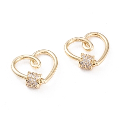 Настоящее золото 18K Латунь микропаве прозрачный кубический цирконий винт карабин брелоки, для изготовления ожерелий, быстрые ссылки, долговечный, сердце, реальный 18 k позолоченный, 17x15x5 мм, Винт: 5x5 мм