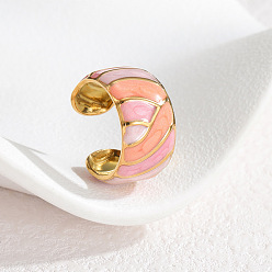 Разноцветный 304 Открытые кольца из эмалированной нержавеющей стали, узоров, золотые, красочный, 17 мм