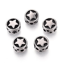 Античное Серебро 304 из нержавеющей стали бусы, колонна и звезда, античное серебро, 8x5 мм, отверстие : 1.5~1.6 мм