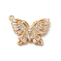 Золотой Латунные микропаве прозрачные подвески с фианитом, без никеля , бабочка, золотые, 15x22x3 мм, отверстие : 1.4 мм