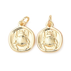 Настоящее золото 18K Латунь прелести, плоский круг с подвесками в виде тараканов, без кадмия и без свинца, стойки покрытие, долговечный, с целью перехода в кольце, реальный 18 k позолоченный, 12x9.5x2 мм, отверстие : 2.3 мм