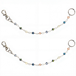 Платиновый & Цвет Нержавейки 2шт. стеклянные бусины брелок, с 304 кольцом из нержавеющей стали и застежками-карабинами из сплава, платины и нержавеющая сталь цвет, 137 мм