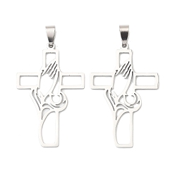 Нержавеющая Сталь Цвет 201 подвески из нержавеющей стали, крест с молящимися руками-оберег, анти-тускнение, цвет нержавеющей стали, 25x15.5x1 мм, отверстие : 7x3.5 мм