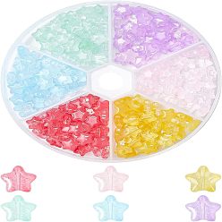 Gemischte Farbe Transparente sprühlackierte Glasperlen, Herz, Gemischte Farbe, 6x6x4 mm, Loch: 0.7 mm, 15 Farben, 10 Stk. je Farbe, 150 Stück / Karton