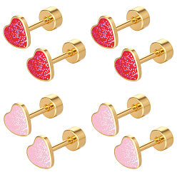(52) Непрозрачная лаванда 8шт 2 цвета серьги-гвоздики из нержавеющей стали с эмалью, сердце, золотые, разноцветные, 6x6.5 мм, 4 шт / цвет