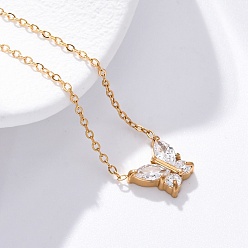 Прозрачный 304 ожерелья с подвеской в виде бабочки из нержавеющей стали с кубическим цирконием, золотые, прозрачные, 18.31 дюйм (46.5 см)