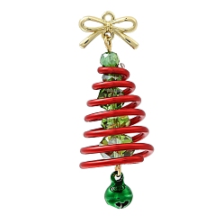Красный Подвески гальванизируйте стекла, харизматичное дерево, с алюминиевой проволокой, бантом из сплава и латунным колокольчиком, красные, 43x16 мм, отверстие : 1.5 мм