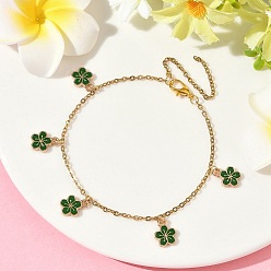 Зеленый Браслеты с подвесками из цветочного сплава и эмали, 304 наборы браслетов-цепочек из нержавеющей стали для женщин, зелёные, 7-1/2 дюйм (19 см)