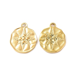Золотой Ионное покрытие (ip) 304 подвески из нержавеющей стали, плоский круглый с шармом в виде звезды, золотые, 18x15x2 мм, отверстие : 1.8 мм