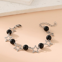 Звезда Из нержавеющей стали браслеты из бисера, с пластиковыми бусинами из искусственного жемчуга, звезда, 6-3/4 дюйм (17 см)