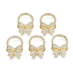 Real 18K Gold Plated Brass Micro Pave Clear Cubic Zirconia Tube Bails, Loop Bails, Ring with Bowknot, Real 18K Gold Plated, 16x11x3mm, Hole: 0.9mm