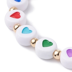 Colorful Heart Pattern Flat Round Acrylic Beads Stretch Bracelet for Kid, Colorful, Inner Diameter: 1-3/4 inch(4.4cm)