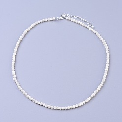 Schale Shell-Perlenketten, mit Messing Karabinerverschlüsse, facettierte runde Perlen, 16.5 Zoll~16.7 Zoll (42~42.5cm)x2mm