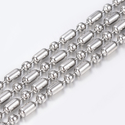 Stainless Steel Color Tarnish Resistant 304 Stainless Steel Ball Chains, with Spool, Oval and Round, Stainless Steel Color, 2.3mm and 2.3x4.5mm, about 32.8 Feet(10m)/roll