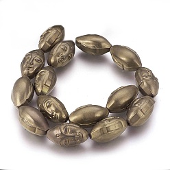Copper Plated Electroplated Non-magnetic Synthetic Hematite Beads Strands, Buddha Head, Copper Plated, 25.5x15x14mm, Hole: 1.8mm, about 15pcs/strand, 15.15 inch(38.5cm)