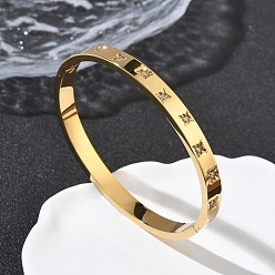 Настоящее золото 18K 304 браслеты из нержавеющей стали с кубическим цирконием для женщин, ионное покрытие (ip), реальный 18 k позолоченный, внутренний диаметр: 1-7/8 дюйм (4.8 см)