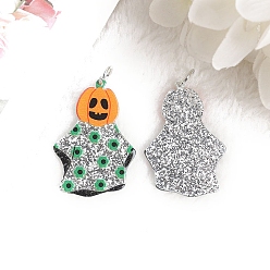 Тыква Акриловые подвески с принтом на хэллоуин, блестящие подвески, оранжевые, тыква, 42x29 мм