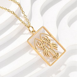 Рак 304 ожерелье нержавеющей стали, реальный 18 k позолоченный, выдолбить квадратную пластину с изображением двенадцати созвездий, рак, 17.76 дюйм (45.1 см)