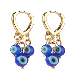 Blau Böser blick lampwork runde perlen baumeln ohrringe, Messingherzohrringe für Mädchenfrauen, golden, Blau, 31x15 mm, Stift: 1 mm