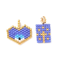 Средний Синий Шифер 2шт. стеклянный бисер ручной работы с узором для ткацкого станка Miyuki, кулон в виде сердца со злым глазом и прямоугольный кулон в комплекте, с золотой петлей, средний грифельно-синий, 18x10x2 мм, отверстие : 0.7 мм, 2 шт / комплект