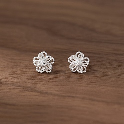 Серебро 925 серьги-гвоздики из стерлингового серебра с цветком, серебряные, 9x9.5 мм