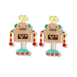 BurlyWood Printed Transparent Acrylic Pendants, Robot, BurlyWood, 44.5x30x2.5mm, Hole: 1.6mm